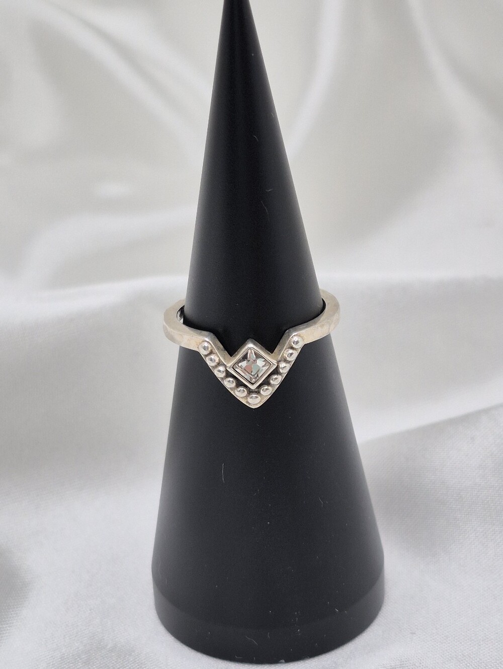 Silpada Sterling Silver V-Stack Ring with Clear CZ Accent - Size 7